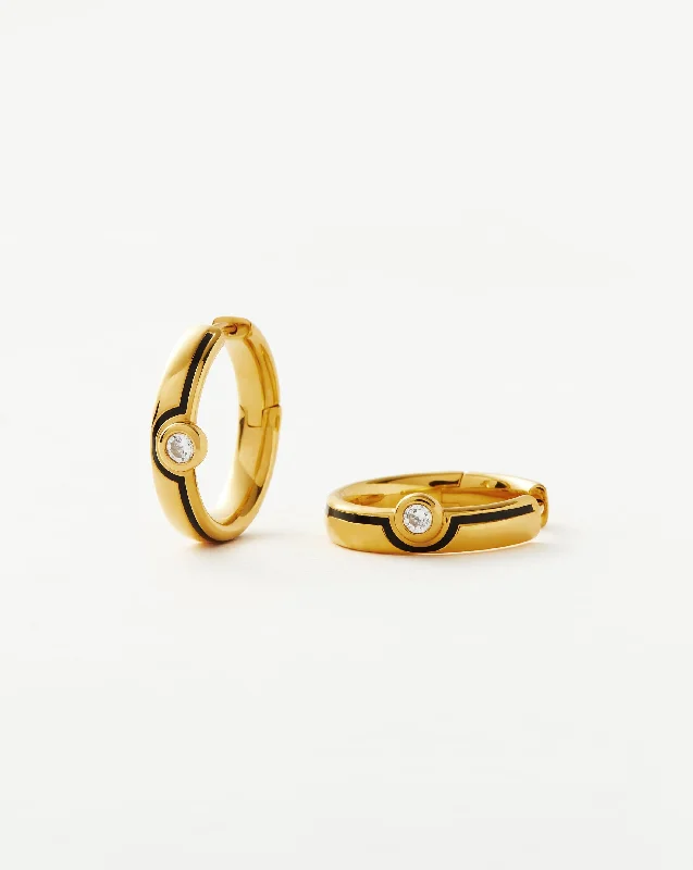 Enamel & Stone Byline Small Hoop Earrings | 18ct Gold Plated Vermeil/Cubic Zirconia