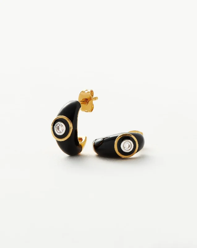 Enamel & Stone Dome Small Hoop Earrings  | 18ct Gold Plated/Cubic Zirconia