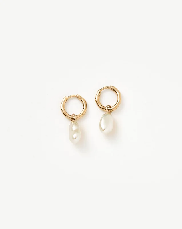 Fine Pearl Drop Mini Hoop Earrings