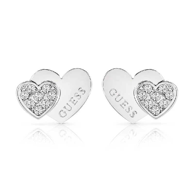 The Biggest Jewelry Sale Of The Year Is Here Guess Stainless Steel Double Heart Pave Stud Earrings