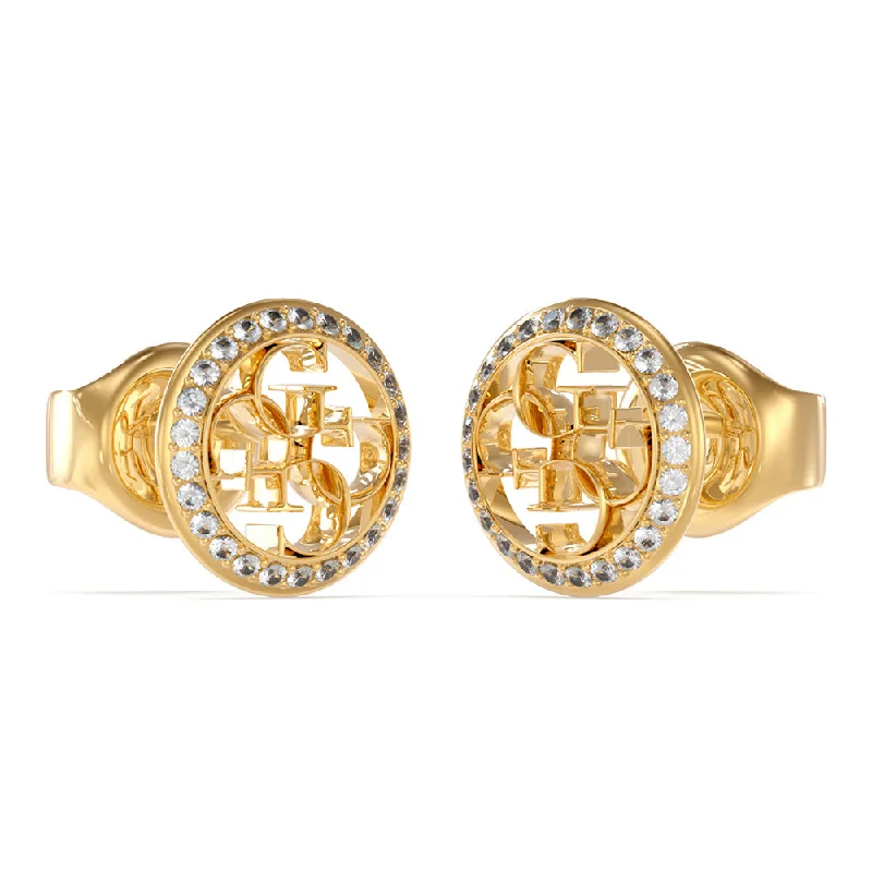 Clearance Sale On High-End Jewelry Collections Guess Yellow Gold Plated 4G And Cubic Zirconia 10mm Coin Stud Earrings