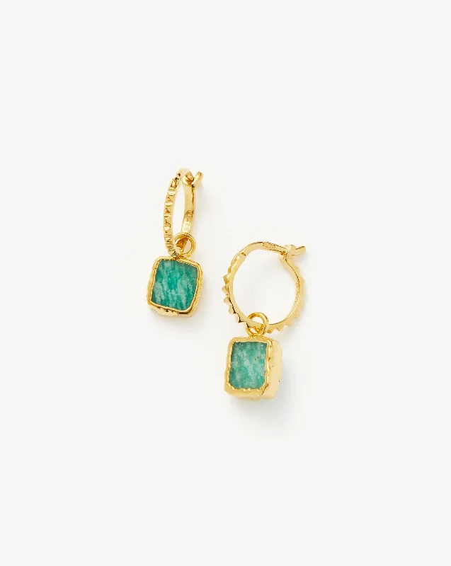 Mini Pyramid Charm Hoop Earrings | 18ct Gold Vermeil/Amazonite