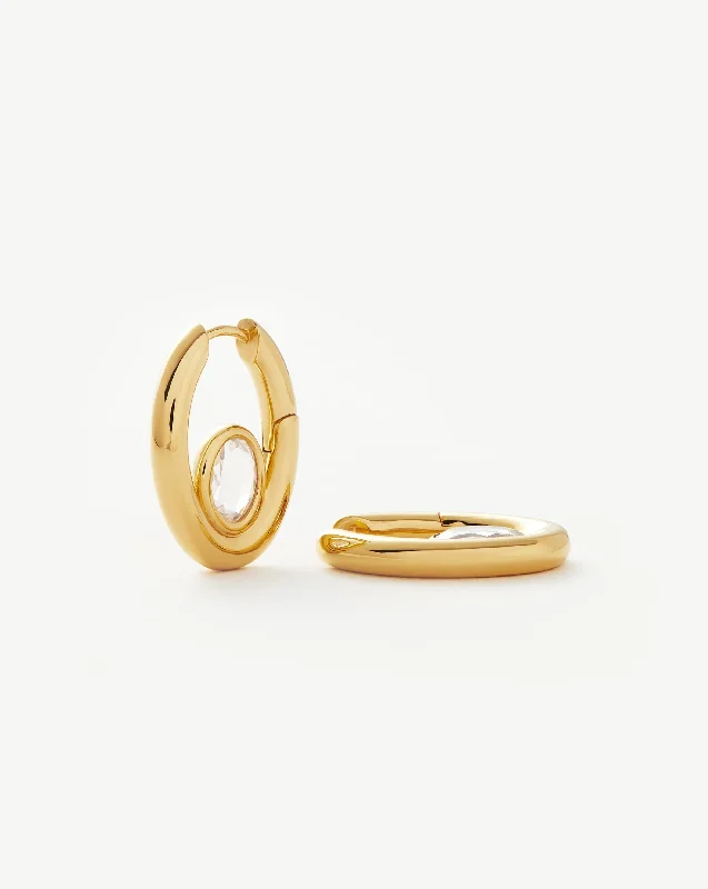 Oval Stone Small Hoop Earrings | 18ct Gold Vermeil/Cubic Zirconia