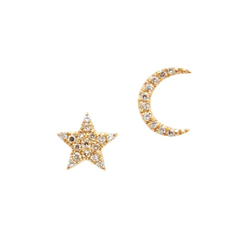 High-End Jewelry, Now More Affordable Than Ever Star and Moon Yellow Gold Diamond Stud Earrings