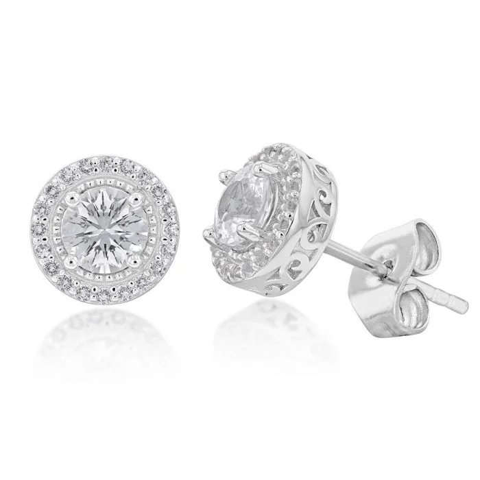 Elegant Jewelry, Affordable Luxury – Shop Now Sterling Silver 8mm Natural White Sapphire Halo Stud Earrings