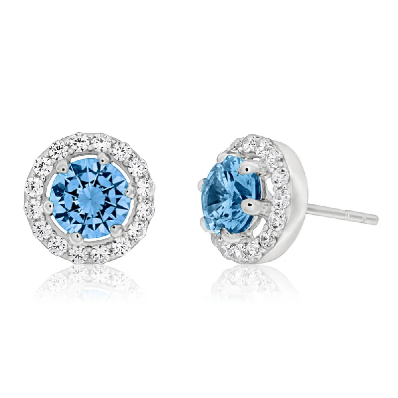 Breathtaking Jewelry, Breathtaking Prices Sterling Silver Aqua Cubic Zirconia + White Cubic Zirconia Stud Earrings