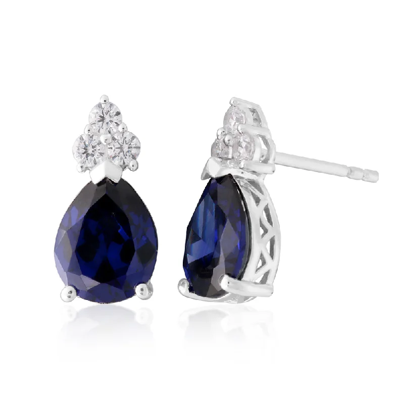 Everyday Jewelry Essentials Now On Sale Sterling Silver Created Tanzanite and White Zirconia Pear Stud Earrings