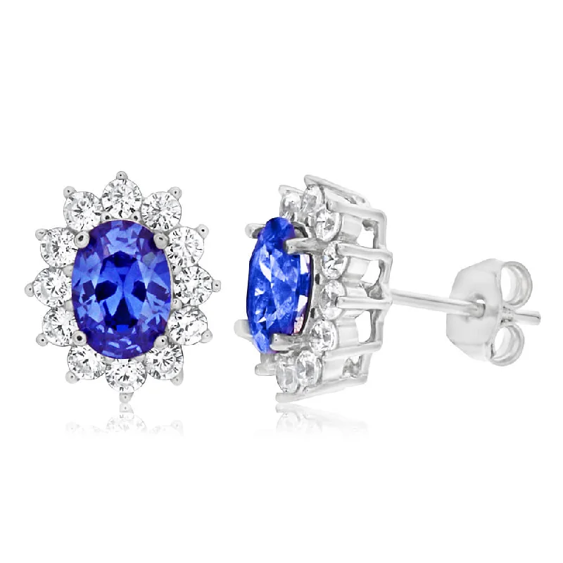 Seasonal Jewelry Sale – Upgrade Your Collection Sterling Silver Cubic Zirconia Blue Cluster Halo Stud Earrings