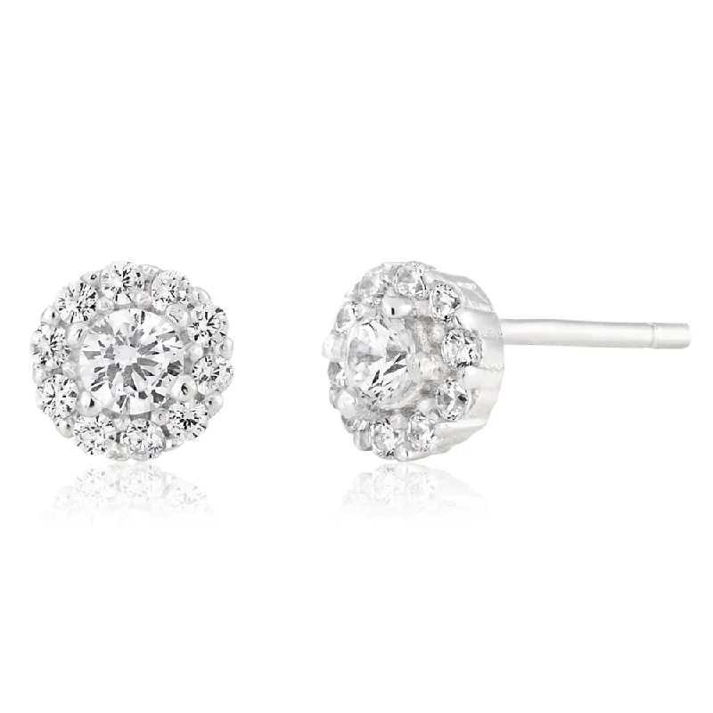 Make Every Moment Shine – Jewelry Discounts Available Sterling Silver Cubic Zirconia Cut Halo Stud Earrings