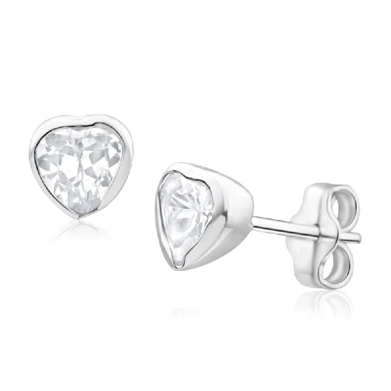 Fashion-Forward Jewelry At Incredible Prices Sterling Silver Cubic Zirconia Heart Bezel Stud Earrings