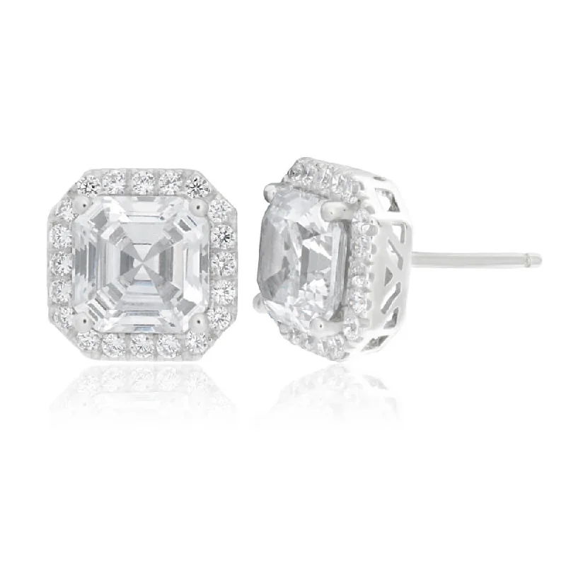 Fine Jewelry, Limited-Time Offers Available Sterling Silver Cubic Zirconia Octagon Step Cut 7mm Halo Stud Earrings