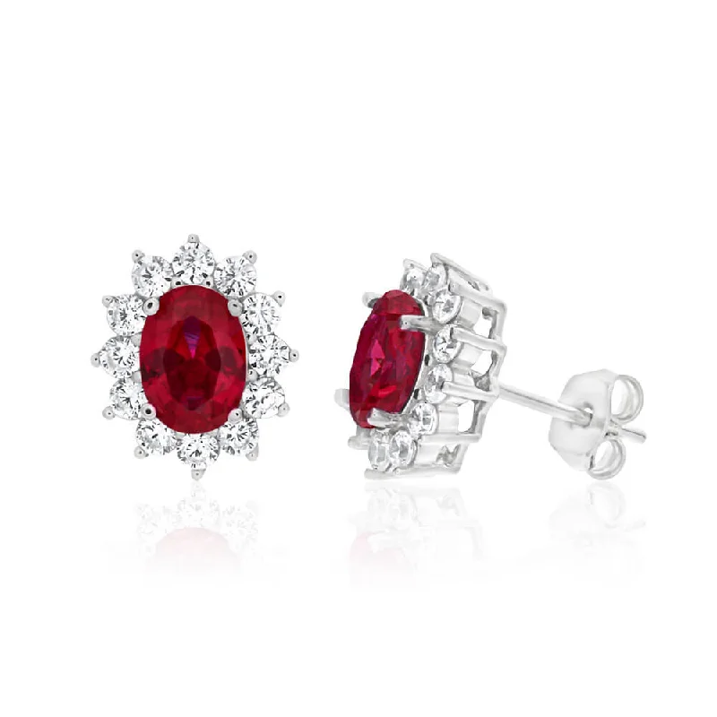 Affordable Glamour – Premium Jewelry For Less Sterling Silver Cubic Zirconia Red Cluster Halo Stud Earrings