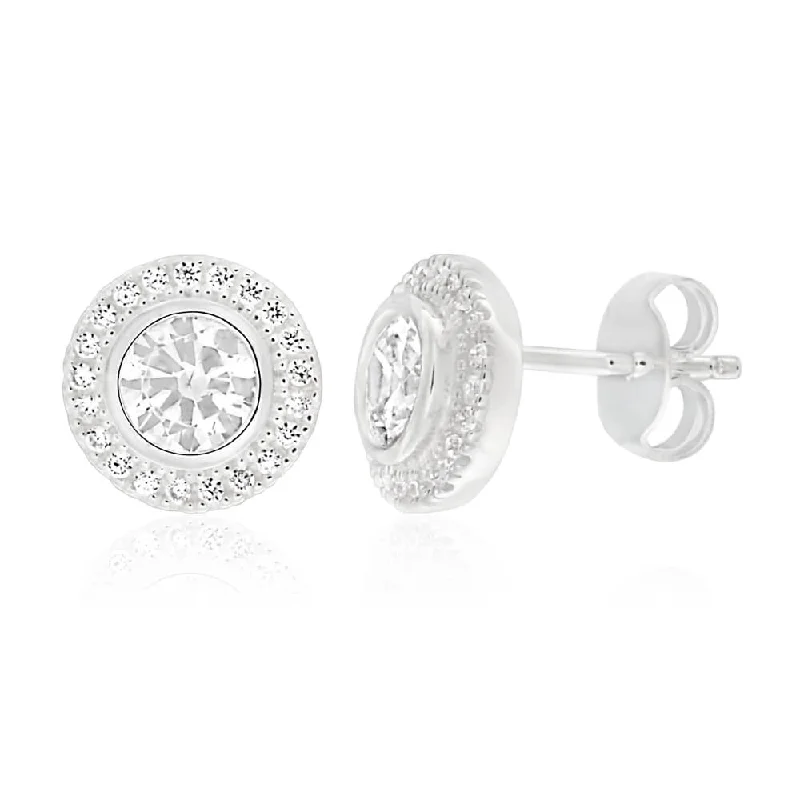 Bestselling Jewelry At Special Promotional Rates Sterling Silver Cubic Zirconia Round Halo Stud Earrings