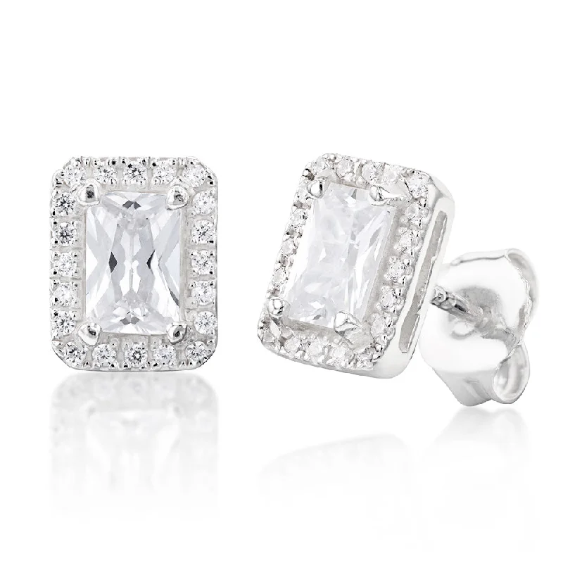 Limited-Stock Jewelry Sale – Once It's Gone, It's Gone Sterling Silver Cubic Zirconia Square Halo Stud Earrings