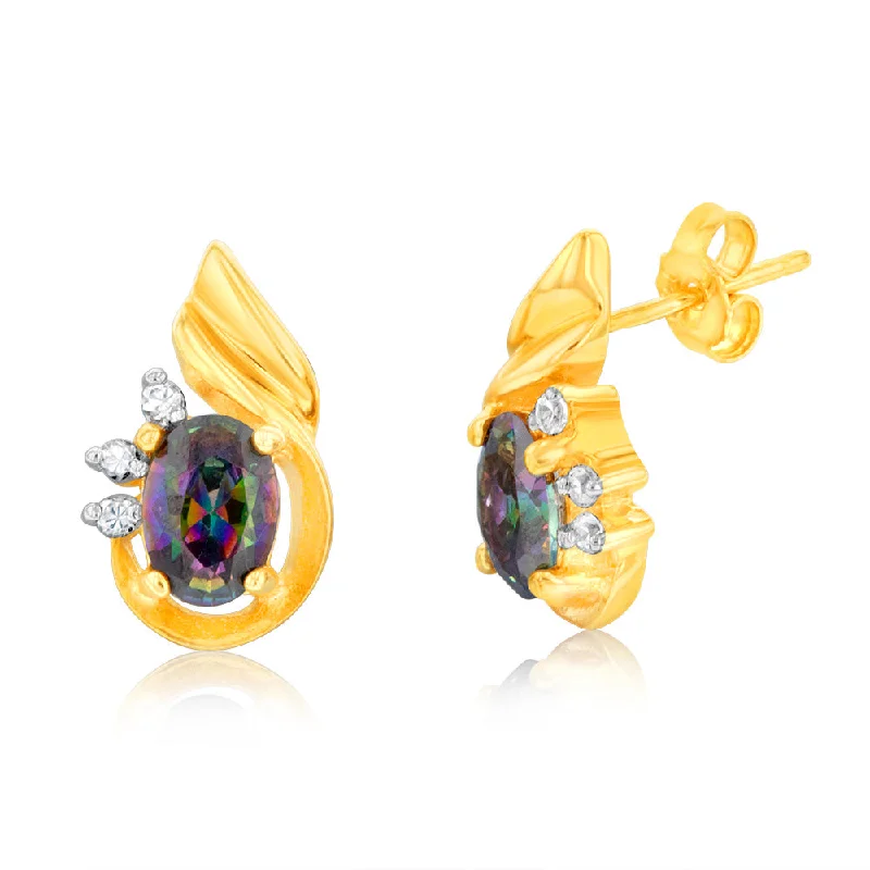 Premium Jewelry At Special Low Prices For A Limited Time Sterling Silver Gold Plated Mystic Topaz & Zirconia Wing Shaped Stud Earrings