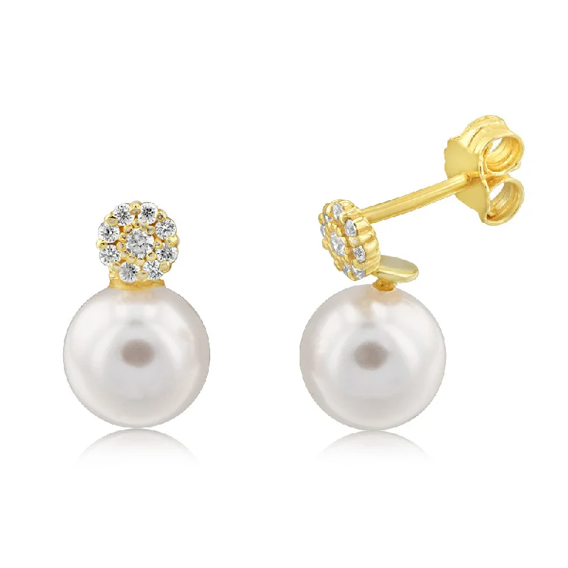 Make Your Outfit Shine With Discounted Jewelry Sterling Silver Gold Plated Pearl And Cubic Zirconia Stud Earrings