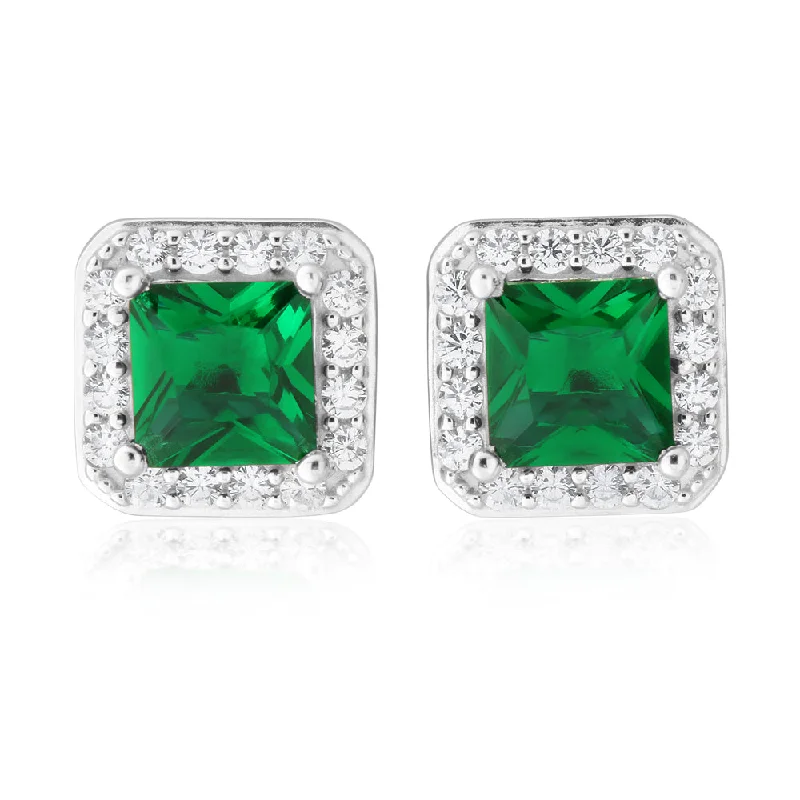 Don't Miss Our Biggest Jewelry Sale Of The Season Sterling Silver Green and White Zirconia Cushion Cut Stud Earrings