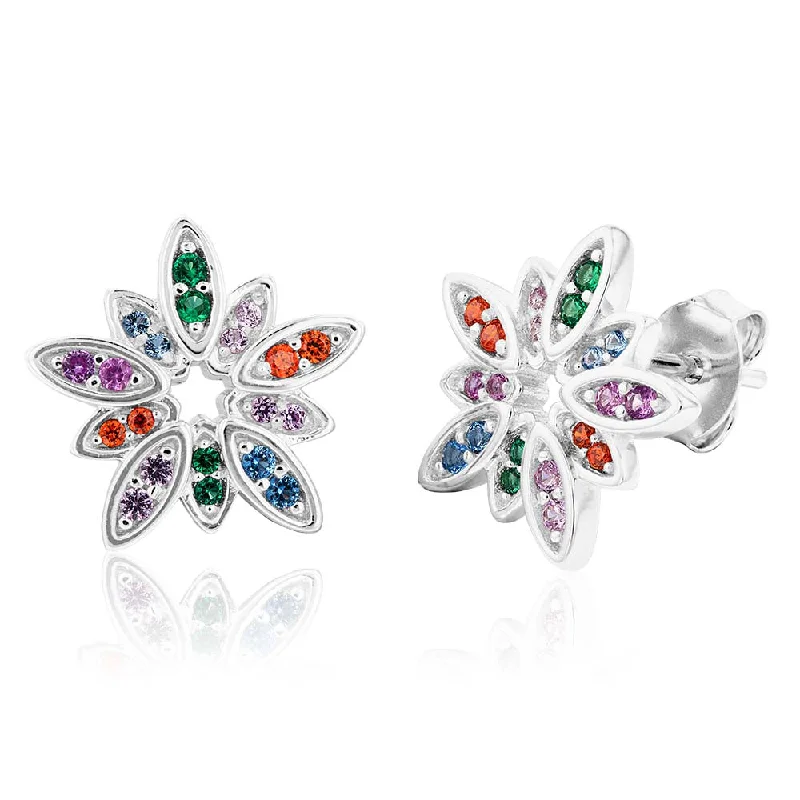 Sparkle More For Less – Jewelry Sale Happening Now Sterling Silver Rainbow Multicolour Cubic Zirconia Flower Stud Earrings