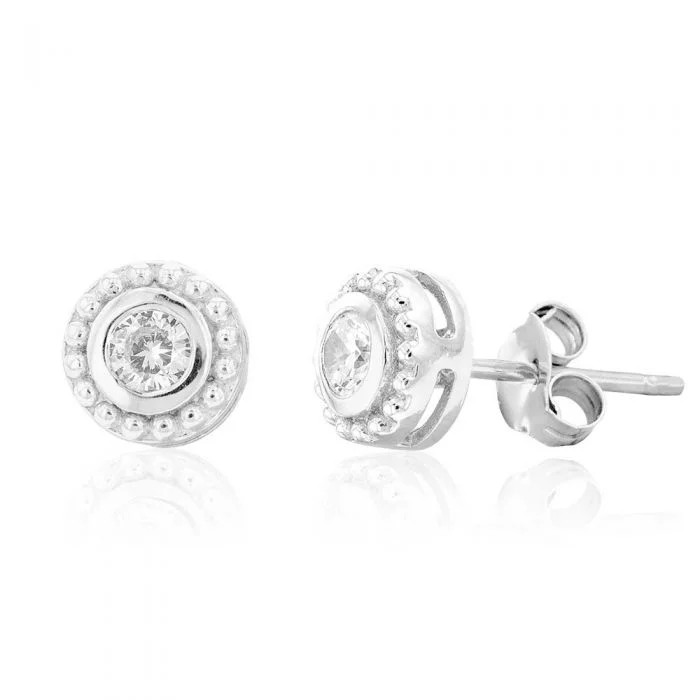 Jewelry Clearance Sale – Final Reductions Sterling Silver Rhodium Plated White Cubic Zirconia Halo Stud Earrings