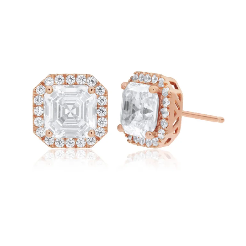 Limited-Stock Jewelry Sale – Once It's Gone, It's Gone Sterling Silver Rose Gold Plated Cubic Zirconia Stud Earrings