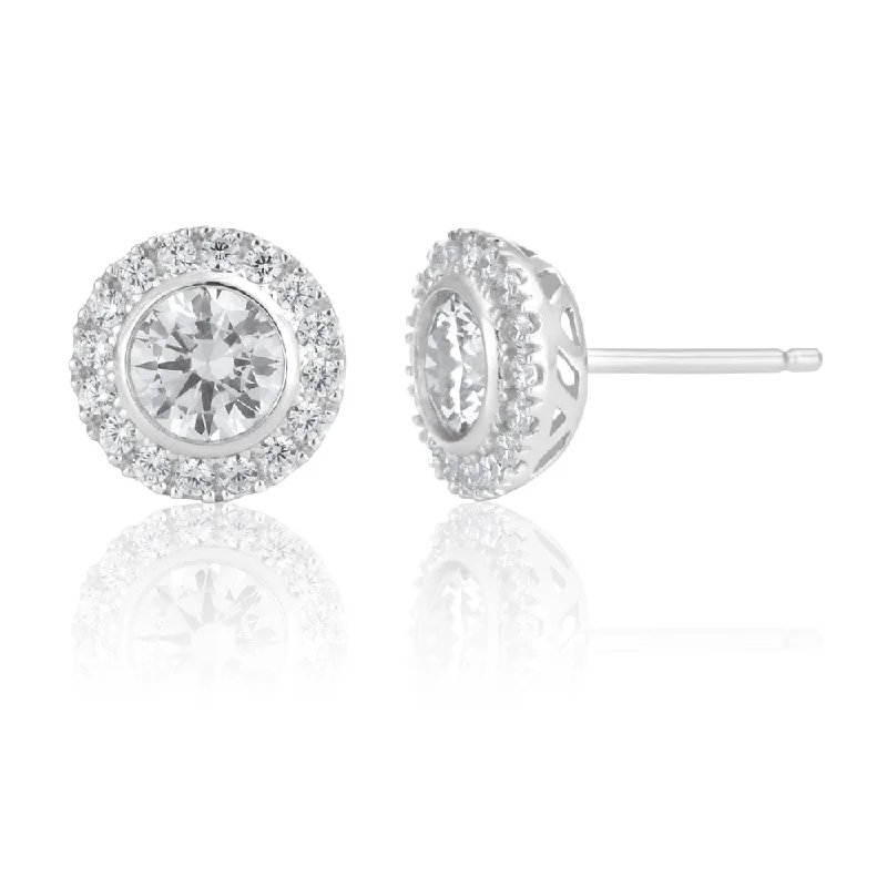 Must-Have Jewelry At Unbelievable Discounts Sterling Silver Round Halo Zirconia Stud Earrings