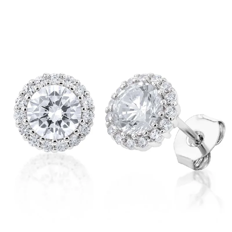 Grab Your Favorite Jewelry At The Lowest Prices Sterling Silver White Cubic Zirconia Halo 8mm Stud Earrings