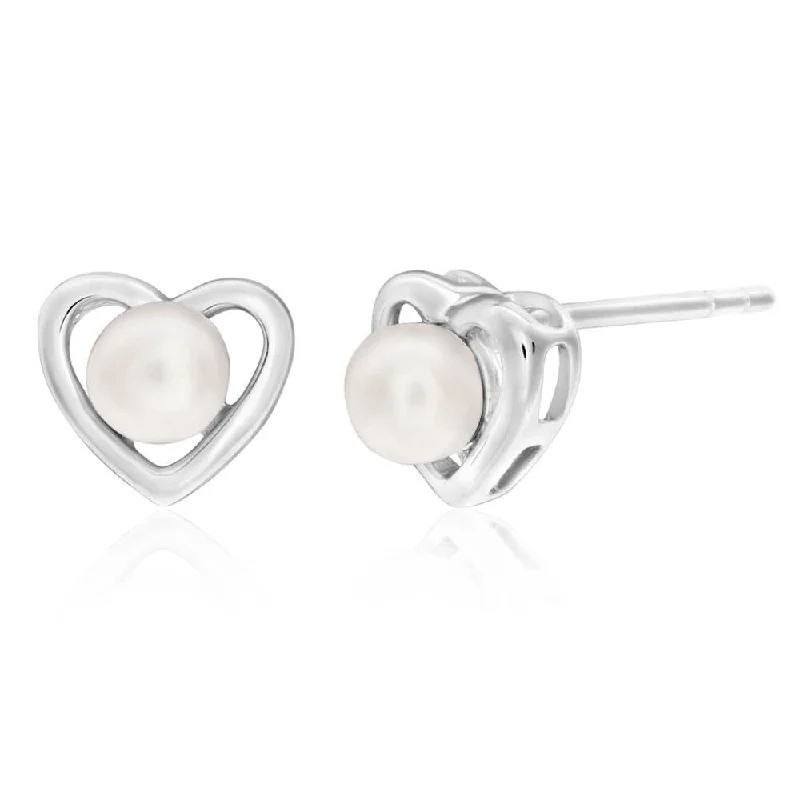 Timeless Jewelry At Special Discount Rates Sterling Silver White Freshwater Pearl Heart Stud Earrings