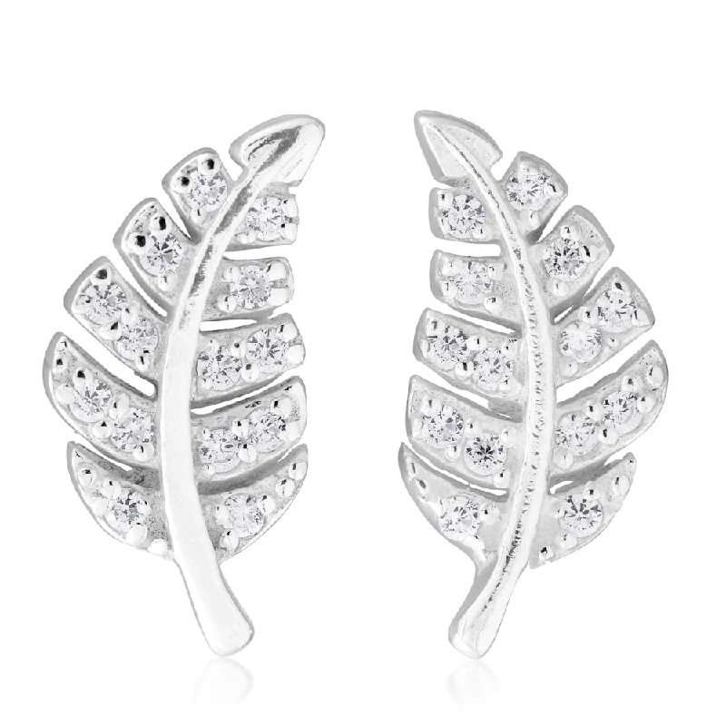 Breathtaking Jewelry At Limited-Time Savings Sterling Silver Zirconia Leaf Stud Earrings