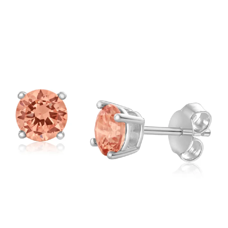 Limited-Time Offer On Elegant Jewelry Pieces Sterling Silver Zirconia Round 6.55mm Champagne Stud Earrings