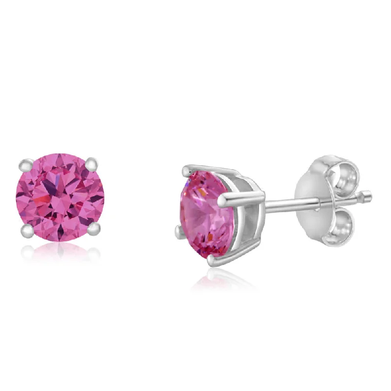 Exclusive Gemstone Jewelry At Special Prices Sterling Silver Zirconia Round 6.55mm Pink Stud Earrings