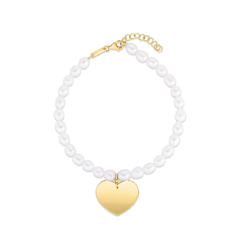 14K Pearl Heart Charm Bracelet