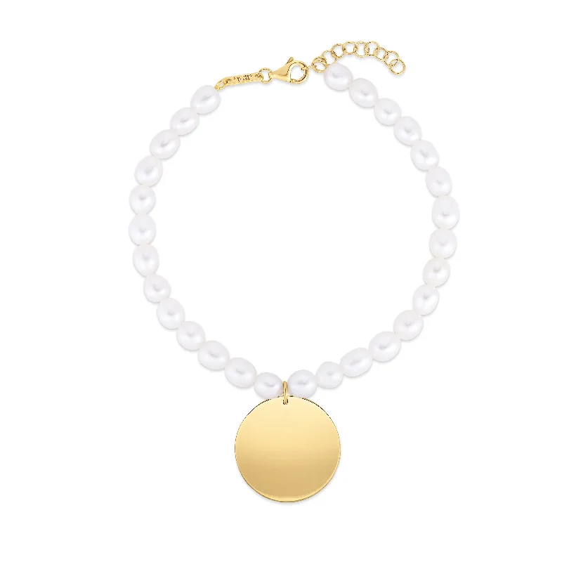 14K Pearl Tag Charm Bracelet