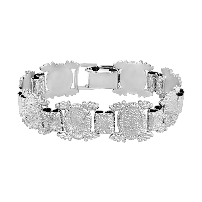 2028 Jewelry Silver Deco Etched Clasp Bracelet