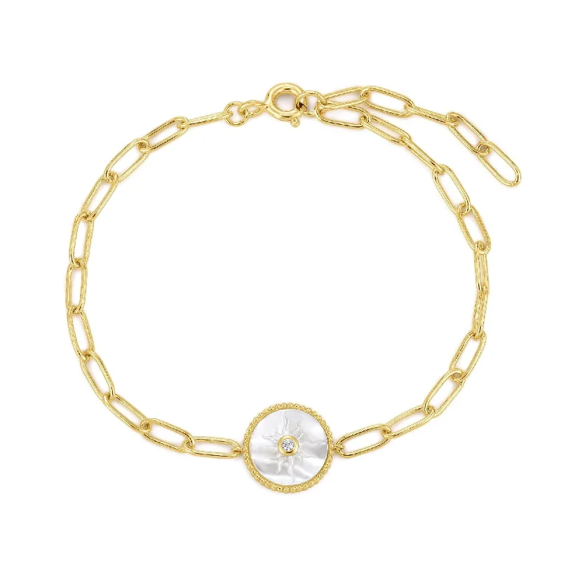 Sun Mop & Cz Pendant Bracelet