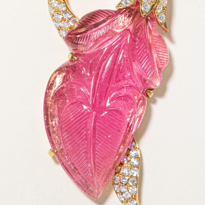 Personalized Jewelry Sale – Unique Gifts At Low Prices Carved Pink Tourmaline & Diamond Pendant | 55.00ct, 1.00ctw |