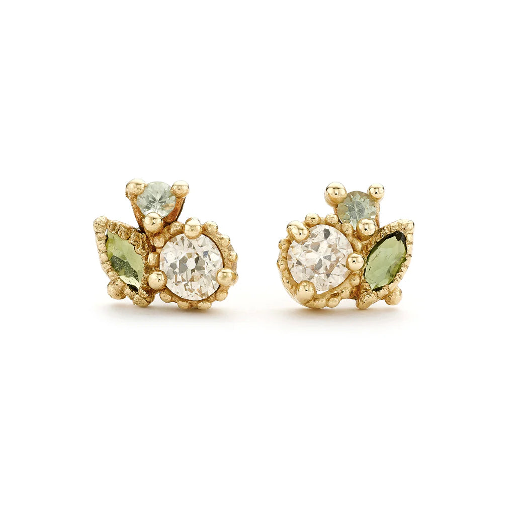 Champagne Diamond and Sapphire Cluster Studs