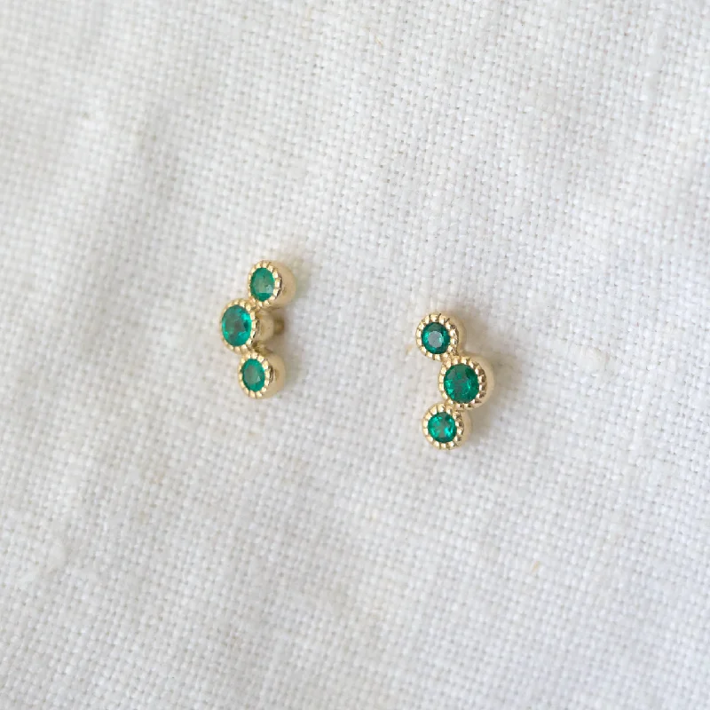 Affordable Elegance – Special Jewelry Sale Now Live Emerald 3 Stone Millgrain Cluster Studs