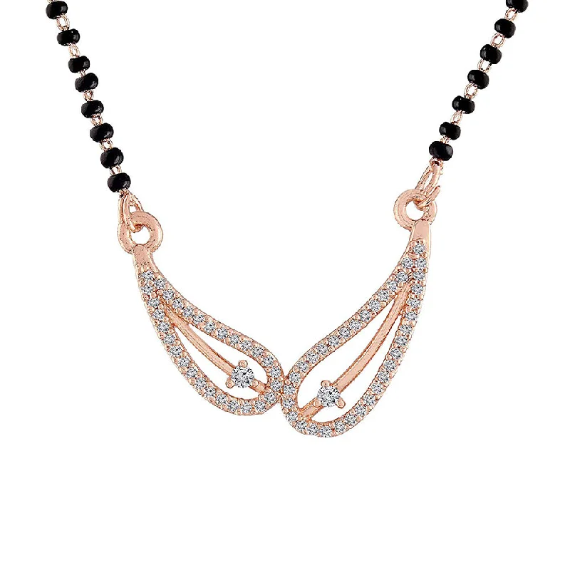 Breathtaking Jewelry At Limited-Time Savings Etnico 18k Rose Gold Plated Traditional Single Line American Diamond Pendant with Black Bead Chain Mangalsutra for Women (D074)