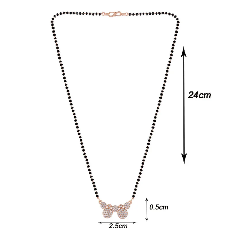 Luxury Jewelry At Unbeatable Discounts Etnico 18k Rose Gold Plated Traditional Single Line American Diamond Pendant with Black Bead Chain Mangalsutra for Women (D075)