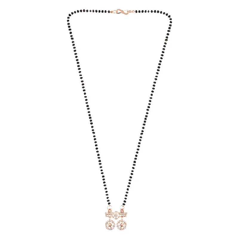 Buy More, Save More On Stunning Jewelry Pieces Etnico 18k Rose Gold Plated Traditional Single Line American Diamond Pendant with Black Bead Chain Mangalsutra for Women (D097)