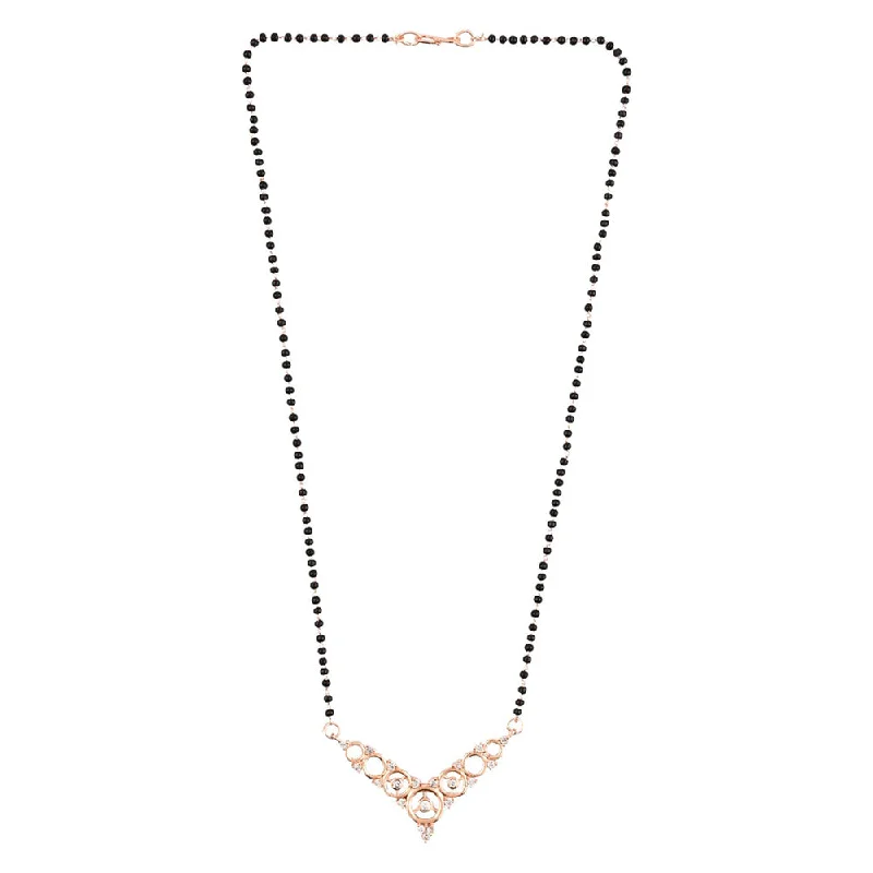 Discover Unique Jewelry With Special Limited-Time Offers Etnico 18k Rose Gold Plated Traditional Single Line American Diamond Pendant with Black Bead Chain Mangalsutra for Women (D098)