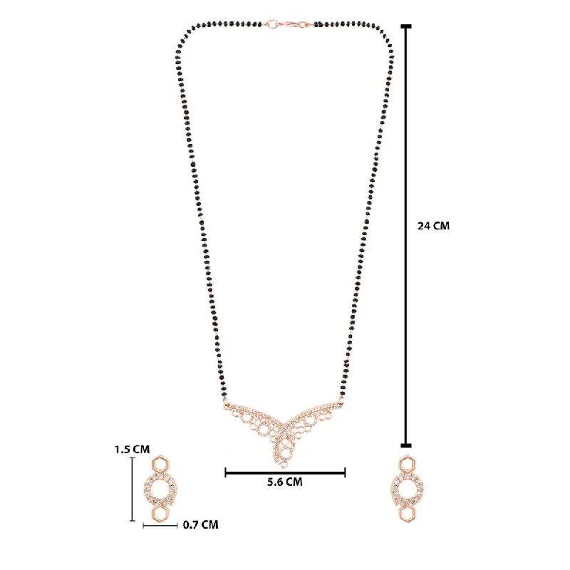 Buy More, Save More On Stunning Jewelry Designs Etnico 18k Rose Gold Plated Traditional Single Line American Diamond Pendant with Black Bead Chain Mangalsutra for Women (D103)