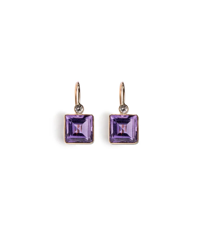 14k Gold King Earrings In Amethyst & Diamond