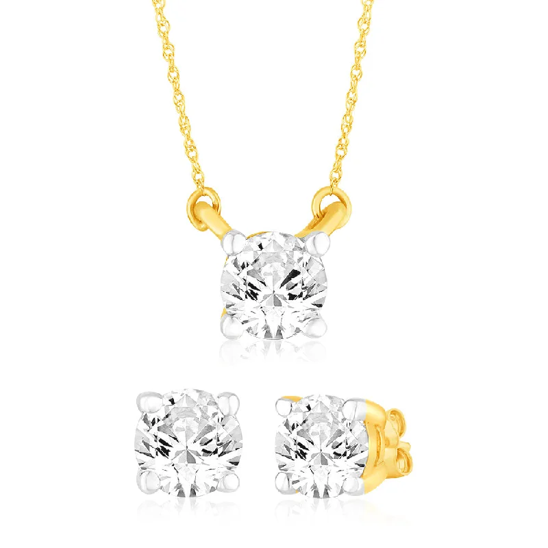 Luminesce Lab Grown 0.30Ct Earring & 0.30Ct Diamond Pendant Set With Adjustable Chain in 9ct Yellow Gold