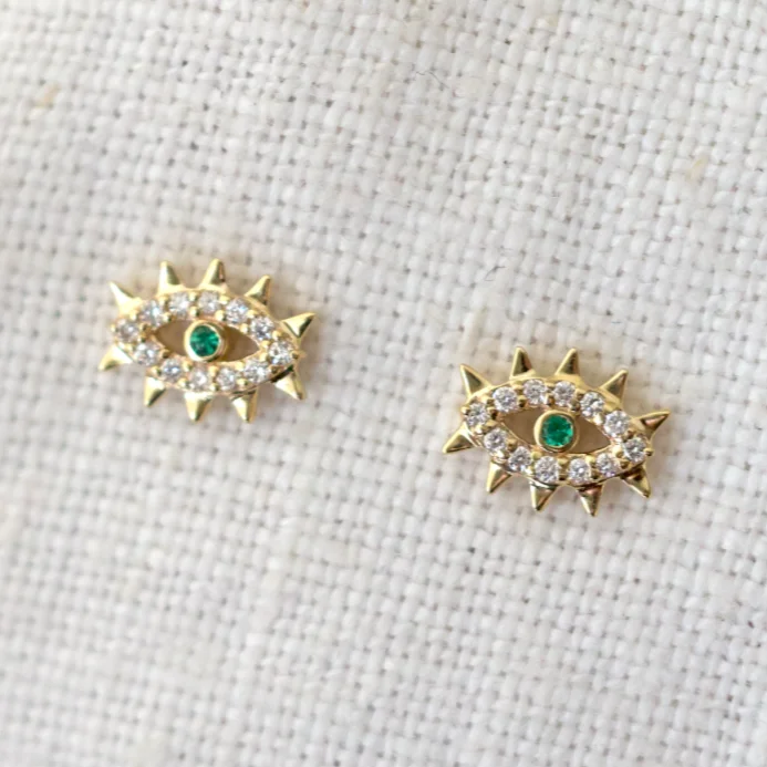 Pave & Emerald Evil Eye Studs