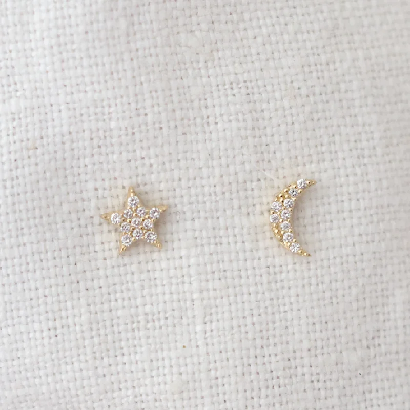 Star and Moon Pave Screw Back Pair