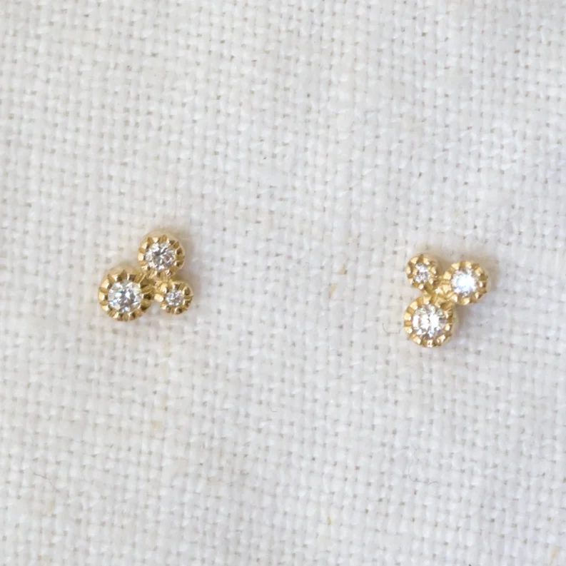 Three Diamond Millgrain Studs